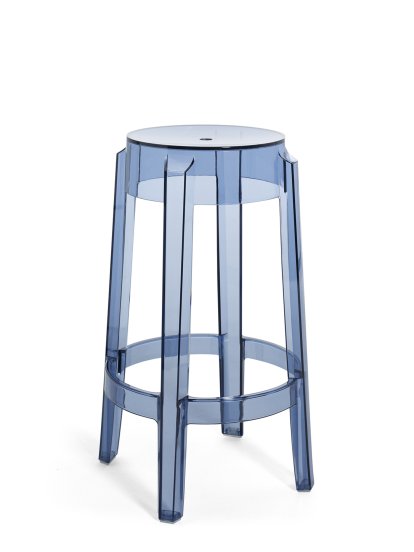 Charles Ghost Hocker, Höhe 65 x ø Sitz 29 x ø Basis 46 cm, Transparent, Puderblau