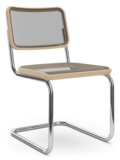 S 32 N Pure Materials Freischwinger, Esche geölt, Verchromt, Kunststoffgleiter schwarz mit Filz