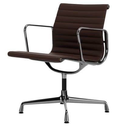 Aluminium Chair EA 107 / EA 108, EA 107 - nicht drehbar, Verchromt, Leder (Standard), Kastanie