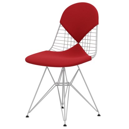 Wire Chair DKR , Pulverbeschichtet weiß, Sitz- und Rückenkissen (Bikini), Hopsak rot / poppy red