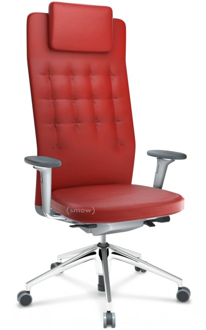 ID Trim L, FlowMotion mit Sitztiefenverstellung, Mit 3D-Armlehnen, Soft grey, Leder rot, Weich für harte Böden