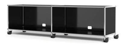USM Haller TV-/HiFi-Lowboard, individualisierbar, Graphitschwarz RAL 9011, Mit 2 Klappen, Mit Kabeldurchlass unten mittig