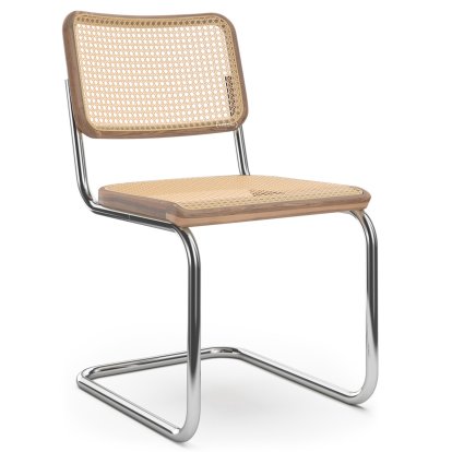 S 32 V Pure Materials Freischwinger, Nussbaum / natur, Verchromt, Kunststoffgleiter schwarz mit Filz