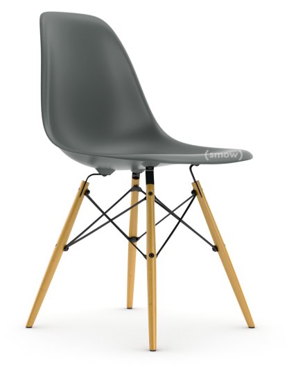 Eames Plastic Side Chair DSW, Granitgrau, Ohne Polsterung, Ohne Polsterung, Standardhöhe - 43 cm, Ahorn gelblich