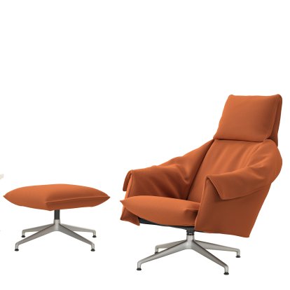Bascule Loungesessel Highback mit Viersternfuß, Mit Ottoman, Stoff Hola, terracotta, 43 cm, Aluminium gestrahlt