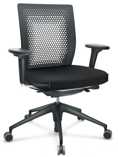 ID Air, Basic dark, Stoff Plano-66 nero, Basic dark, 5-Stern Untergestell, Kunststoff basic dark, Mit 2D Armlehnen, Hart für Teppichboden
