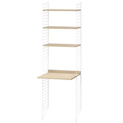 String System Bodenregal mit Schreibtisch, Fachböden Esche, Seitenwände weiß