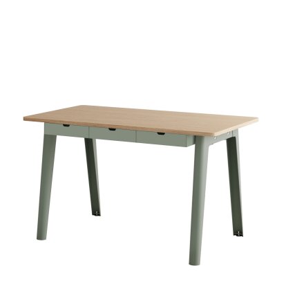 New Modern Schreibtisch, Metall/Holz, 130 x 70 cm, Mit Aufbewahrungsmodul, Eukalyptusgrau