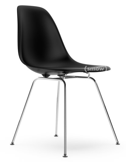 Eames Plastic Side Chair DSX, Tiefschwarz, Ohne Polsterung, Ohne Polsterung, Standardhöhe - 43 cm, Verchromt