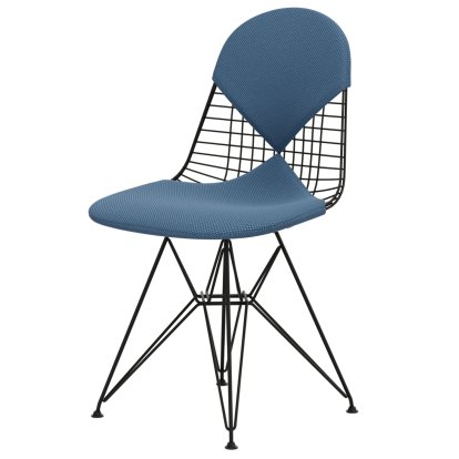 Wire Chair DKR , Pulverbeschichtet basic dark, Sitz- und Rückenkissen (Bikini), Apollo horizontblau / hellgrau
