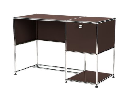USM Haller Home Office Schreibtisch, USM braun, Mit Kabeldurchlass, unten links