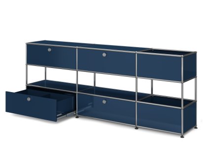 USM Haller Kinder Sideboard L mit Aufbewahrungsboxen, Einfarbig, Stahlblau RAL 5011, Mit Auszügen (inkl. Einlegerahmen)