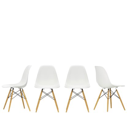 Eames Plastic Sidechair DSW 4er Aktionsset, Weiß RE, Ahorn gelblich