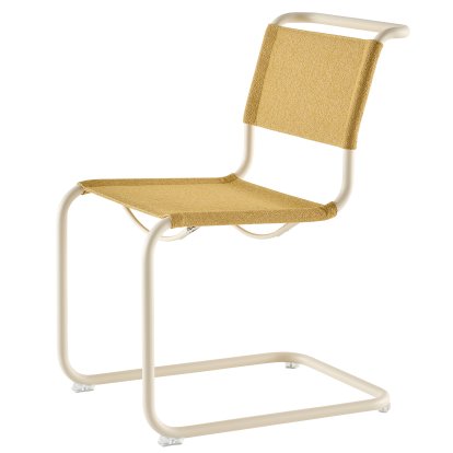 S 33 / S 34 V Soft Freischwinger, ohne Armlehnen, Perlweiß matt pulverbeschichtet, Stoff Cento corn - sand, Kunststoffgleiter transparent mit Filz