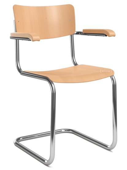 S 43 F Klassik Freischwinger, Gestell verchromt, Buche gebeizt, Buche, klar lackiert, Ohne Sitzauflage, Ohne Gleiter