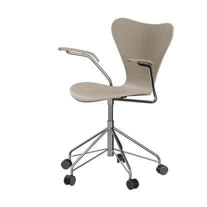 Serie 7 Drehstuhl 3117/3217 New Colours, Mit Armlehnen, Gefärbte Esche, Light beige, Chrome