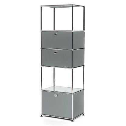 USM Haller Wohnzimmer Regal M Typ 2, Mittelgrau RAL 7005, Mit 2 Klappen und 1 Auszug (inkl. Einlegerahmen)