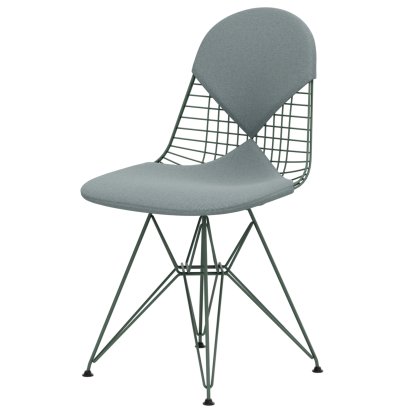 Wire Chair DKR , Pulverbeschichtet eames sea foam green, Sitz- und Rückenkissen (Bikini), Hopsak eisblau / elfenbein