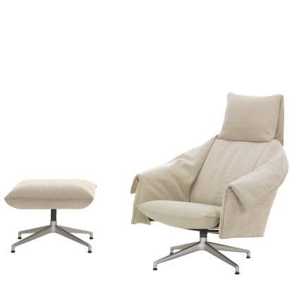 Bascule Loungesessel Highback mit Viersternfuß, Mit Ottoman, Stoff Iroko 2, creme, 38 cm, Aluminium gestrahlt