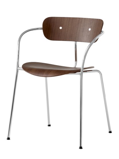 Pavilion AV2 Stuhl , Nussbaum lackiert, Verchromt, Mit Armlehnen