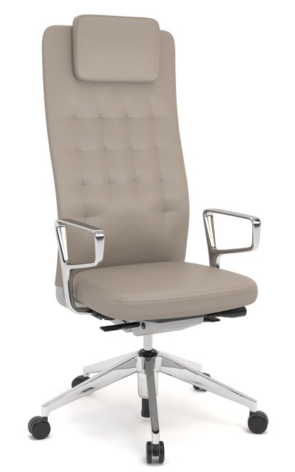 ID Trim L, FlowMotion ohne Sitztiefenverstellung, Mit Ringarmlehnen Aluminium poliert, Soft grey, Leder sand, Weich für harte Böden