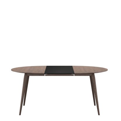 PLAYdinner Round Tisch, Eiche geräuchert, Mit einer Einlegeplatte (L 120-170 cm), MDF schwarz