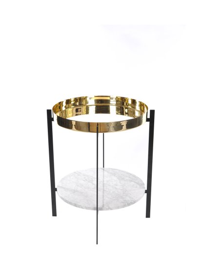 Deck Table, Messing, Weiß Carrara