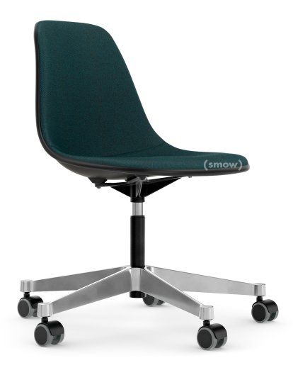 Eames Plastic Side Chair PSCC, Tiefschwarz, Mit Vollpolsterung, Petrol / moorbraun