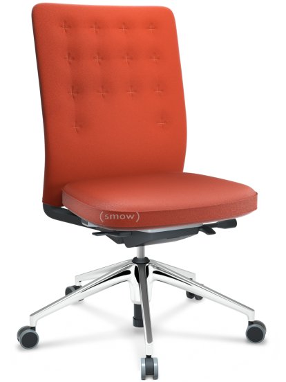 ID Trim, Mit Lumbalstütze, FlowMotion-mit Vorwärtsneigung, mit Sitztiefenverstellung, Ohne Armlehnen, 5-Stern Untergestell, Aluminium poliert, Sitz und Rücken Plano, Orange, Weich für harte Böden