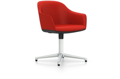 Softshell Armchair auf Viersternfuß, Aluminium poliert, Plano, Poppy red, Filzgleiter für harte Böden