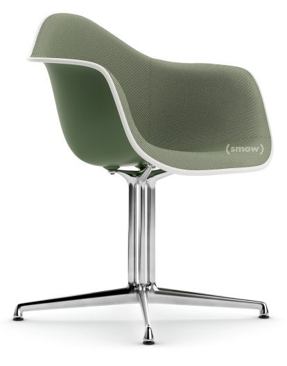 Eames Plastic Armchair DAL, Forest, Mit Vollpolsterung, Elfenbein / forest, Aluminium poliert, Neue Sitzhöhe (43,0 cm)