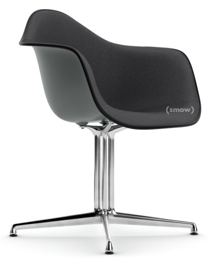 Eames Plastic Armchair DAL, Granitgrau, Mit Vollpolsterung, Dunkelgrau, Aluminium poliert, Klassische Sitzhöhe (41,5 cm)