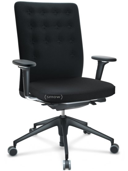 ID Trim, Mit Lumbalstütze, FlowMotion-ohne Vorwärtsneigung, ohne Sitztiefenverstellung, Mit 3D-Armlehnen, 5-Stern Untergestell, Kunststoff basic dark, Sitz und Rücken Plano, Nero, Weich für harte Böden