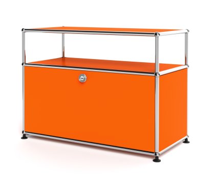 USM Haller Lowboard M mit Aufbau, individualisierbar, Reinorange RAL 2004, Mit Klappe, Ohne Kabeldurchlass